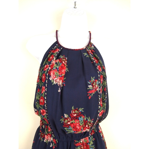 Joie Navy Floral Halter Makana Silk Dress L - Picture 5 of 10